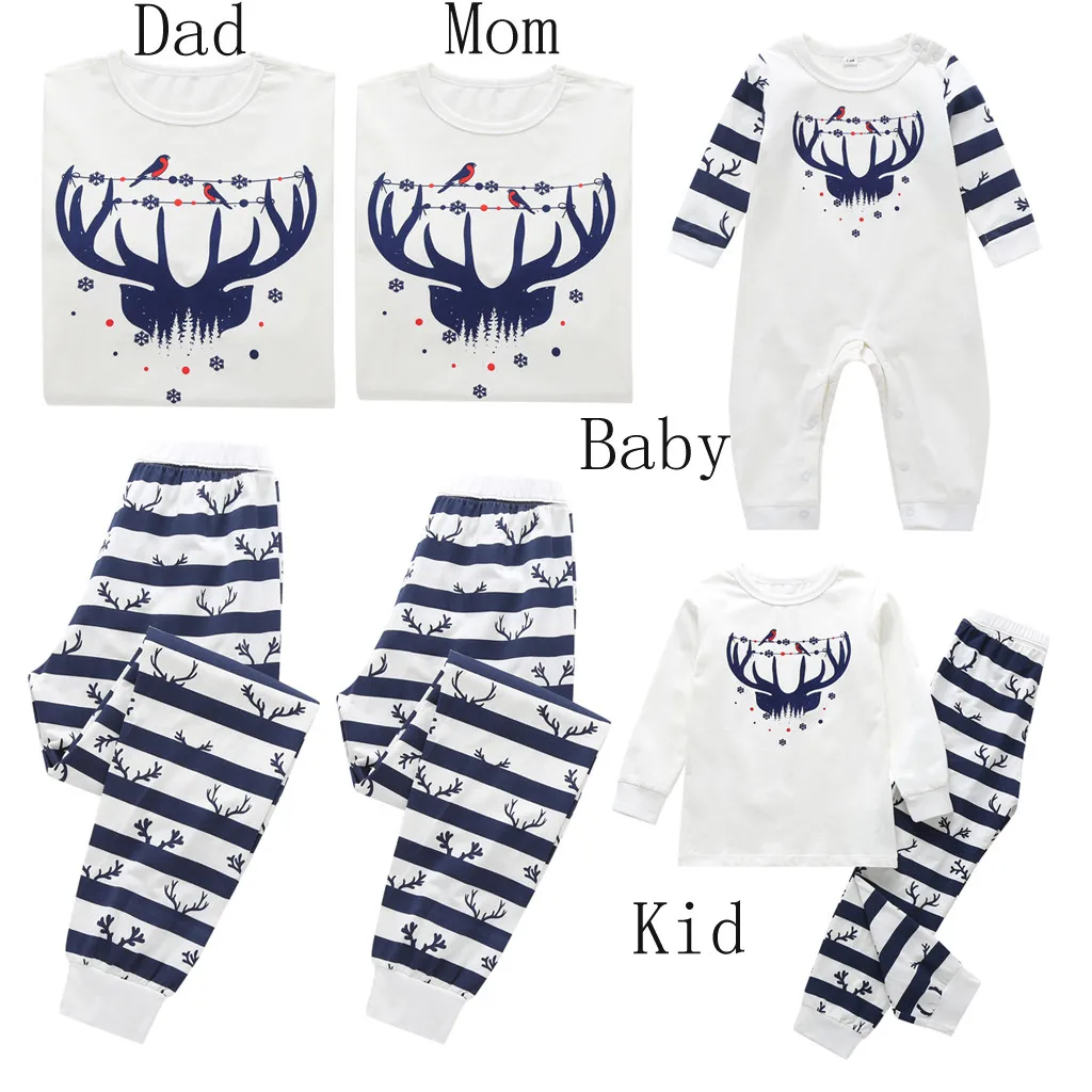 

Family Matching christmas pajamas Infant Baby Cotton Clothing Suit Stripe Cartoon Deer Bodysuit Xmas Family Clothes Pajamas