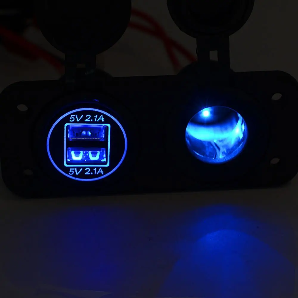 DIY Car 4.2A Dual USB Charger Power Outlet with Led Light and Cigarette Lighter Socket for Car Motor Homes Yacht Boat Etc(Blue