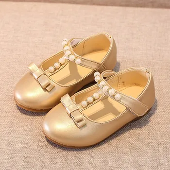 

New Fashion Girls Flat Dress Party Shoes Children Toddler Kid Bowknot Pearl Princess Shoes