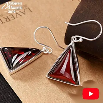 

S925 Fine Jewelry Ruby Drop Earrings Women Handmade Art Triangle Vintage Natural Carnelian Retro Ruby red jasper
