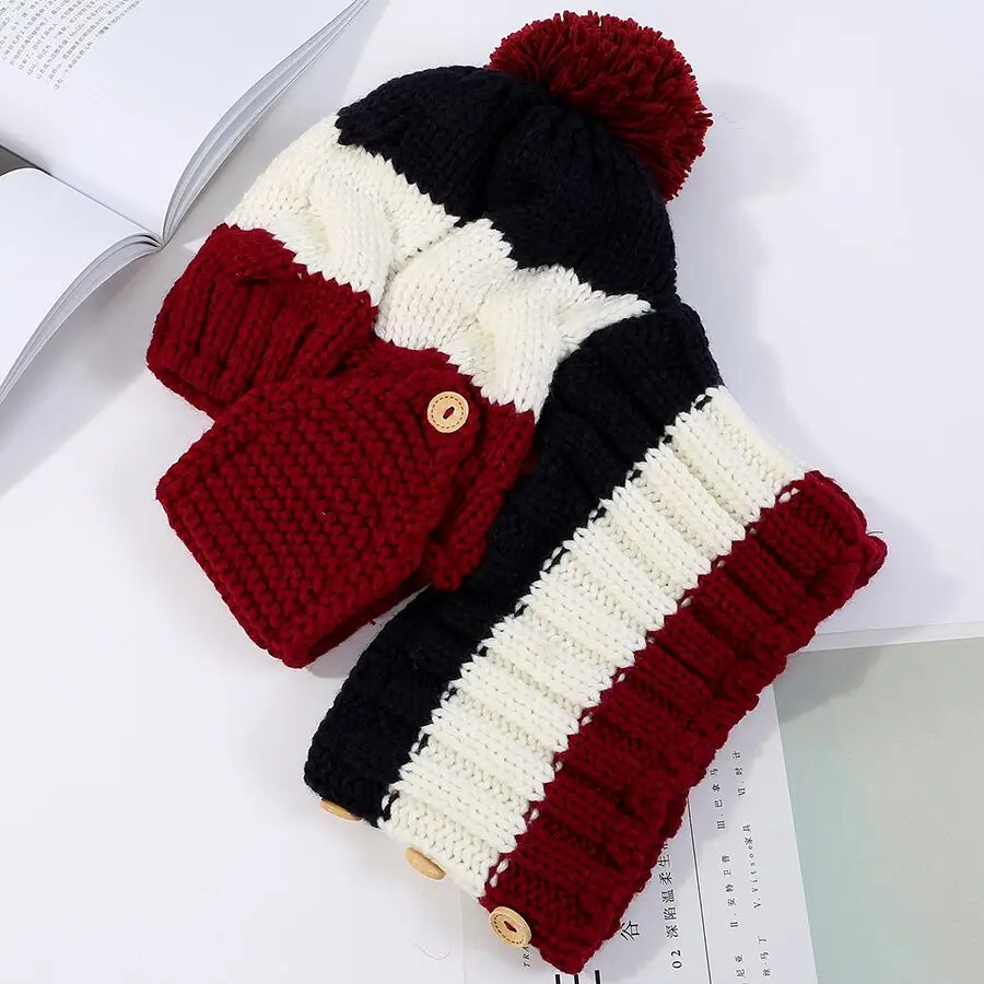 Кашемировая зимняя вязаная шапка бини, женский шарф Skullies Beanies, зимние шапки для женщин, сохраняющая тепло, шапка, маска, брендовая шапка - Цвет: Wine red