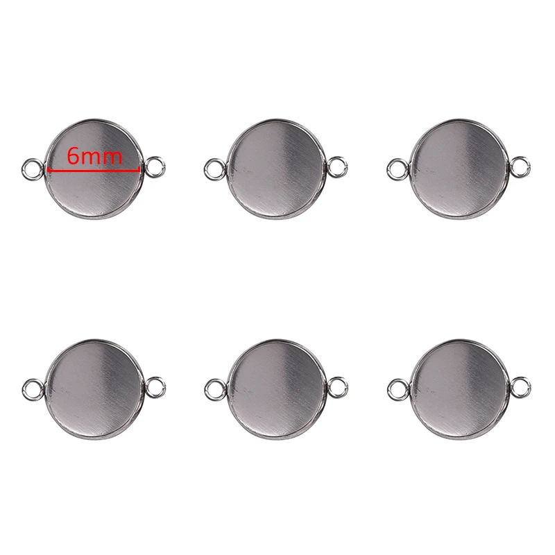 

50pcs/lot 6mm Stainless Steel Connector Setting Cabochon Base 1/1 Loop Flat Round Bezel DIY Component Cameo Charm Pendant Trays