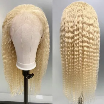 

Long Blonde Curly Human Hair Wig 5x5 Silk Base Wig with Baby Hair Pre Plucked Brazilian Remy Hair Blonde Kinky Curly Wig
