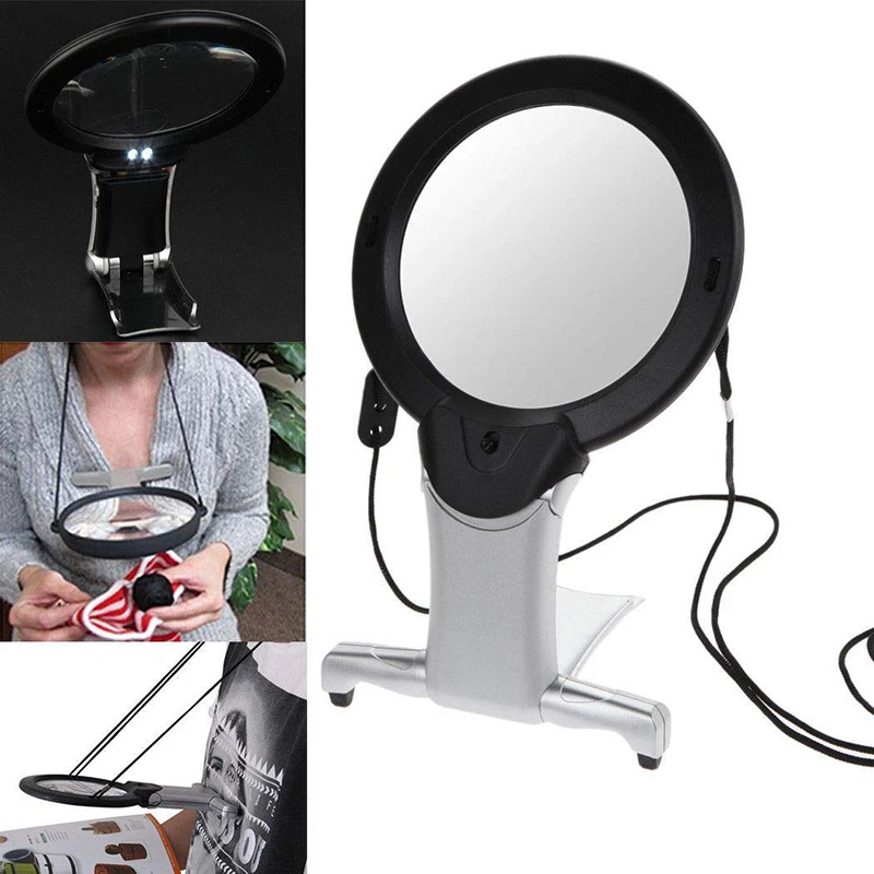 Magnifier Large Dual-Purpose Hands Free Magnifying Glass Reading With Led Light Black