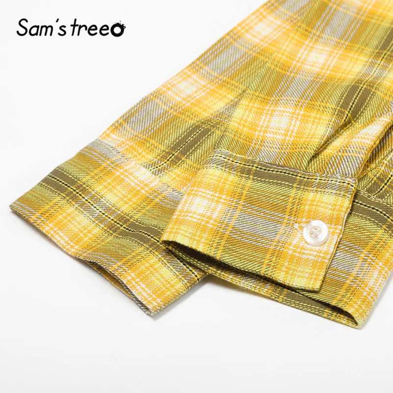 SAM'S TREE клетчатая Лоскутная Вязанная женская блузка с графикой Брит Осенняя с длинным рукавом из двух частей Британские женские топы на каждый день