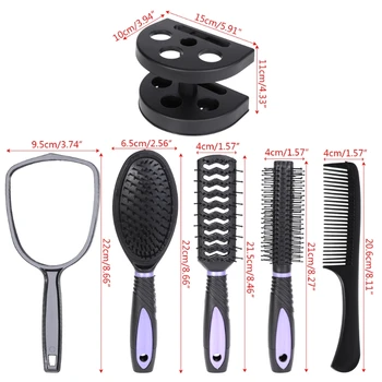 

6pcs Home Hair Comb Massage Scalp Detangle Hairbrush Brushes Women Mirror Holder 896D