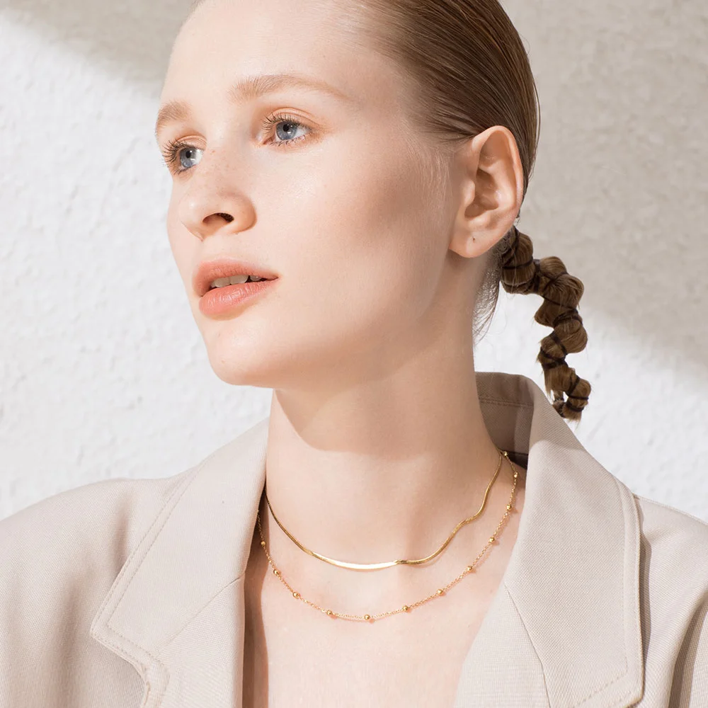 ENFASHION Boho Double Chain Choker Necklace Women Gold Color Stainless