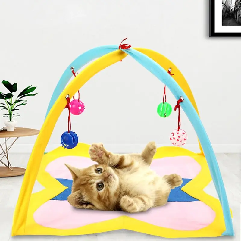 

Pet Cat Tent Activity Center with Hanging Toys Cat Kitten Play Mat Sleeping Bed
