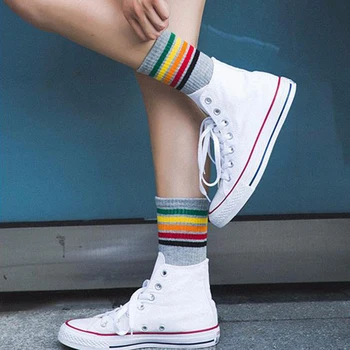 

Harajuku Rainbow Stripe Sock for Woman Girl Cute XIN-Shipping