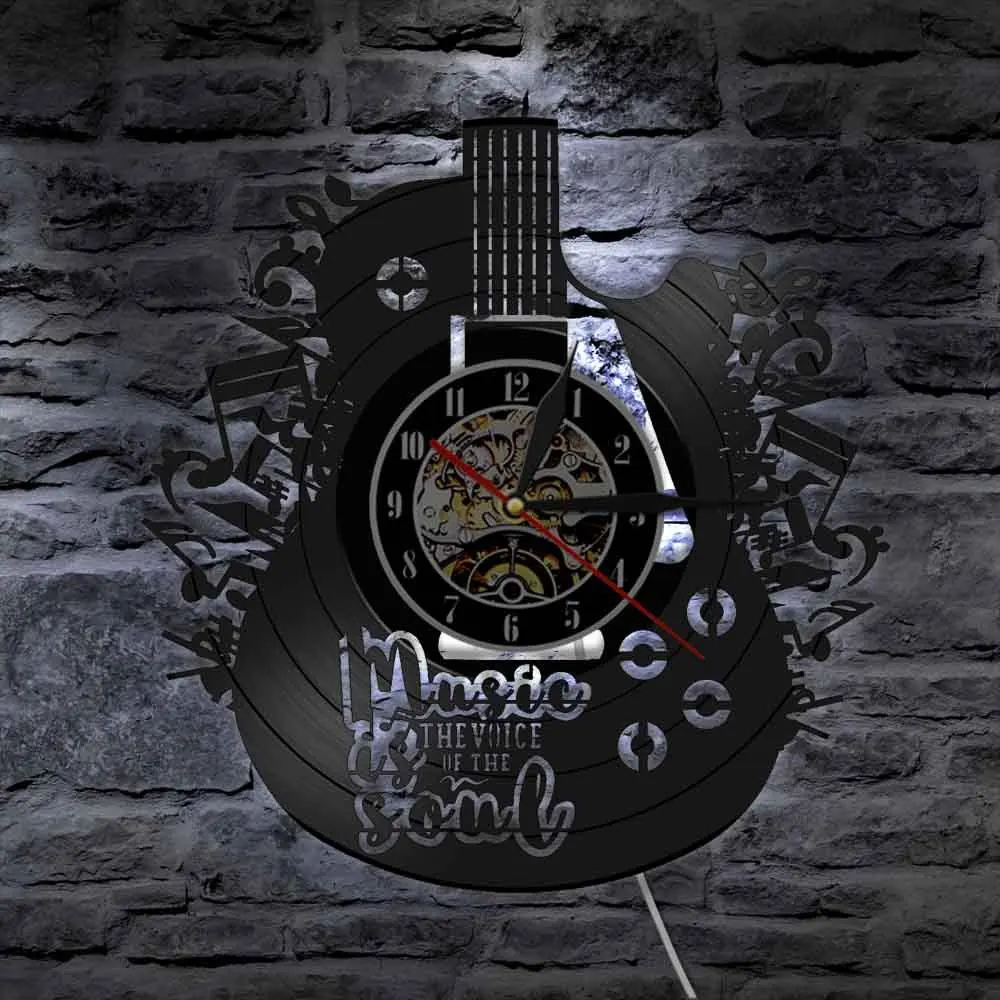 

Acoustic Guitar Wall Art Wall Clock Musical Instrument Home Interior Wall Decor Vinyl Record Wall Clock Rock n Roll Musical Gift
