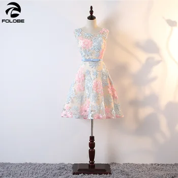 

FOLOBE Elegant Short Appliques Mesh Party Short Dress Backless Students banquet Party Formal Occasion Dress