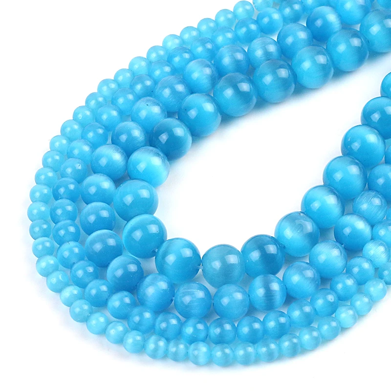 

New Stylish Natural Blue Cat-eye Stone Round Beads for DIY Jewelry Making Bracelet Necklaces 4/6/8/10/12mm