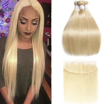 

Modern Show Brazilian Human Hair Straight 613 Blonde Bundles With Lace Frontal Closure 3 Bundles With 1pc 13x4 Lace Frontal