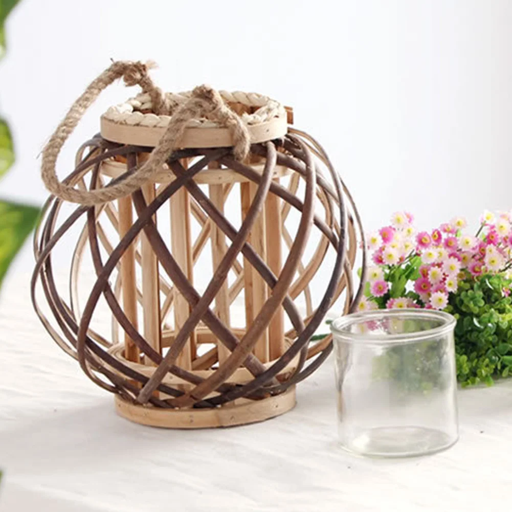 Деревянный Плетеный домашний декор свадебный ветрозащитный подсвечник круглая