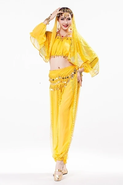 Gold 7 colors available Indian costume Sari Indian Clothing Sequin Chiffon Indian Pants for Women bollyhood 8 pieces included - Цвет: Gold