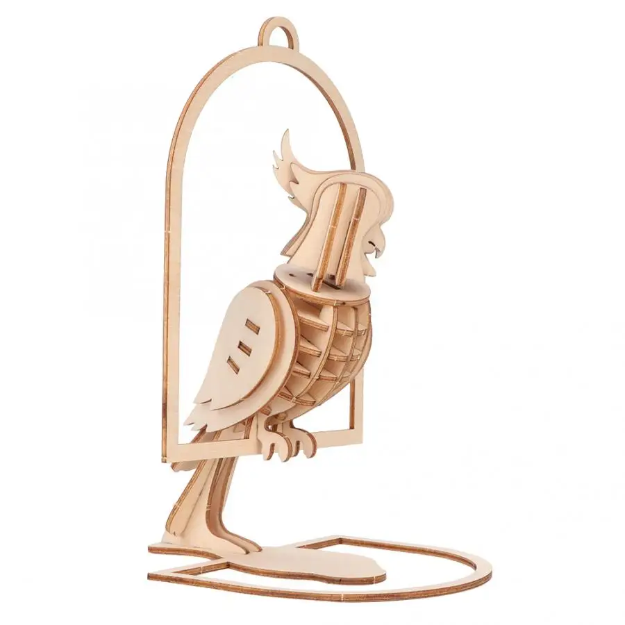 

Wood DIY Crafts Wedding Decoration Gift Tags DIY Hand-made Assembled Wood Bird Shape With Cage Base Model Toy Ornament