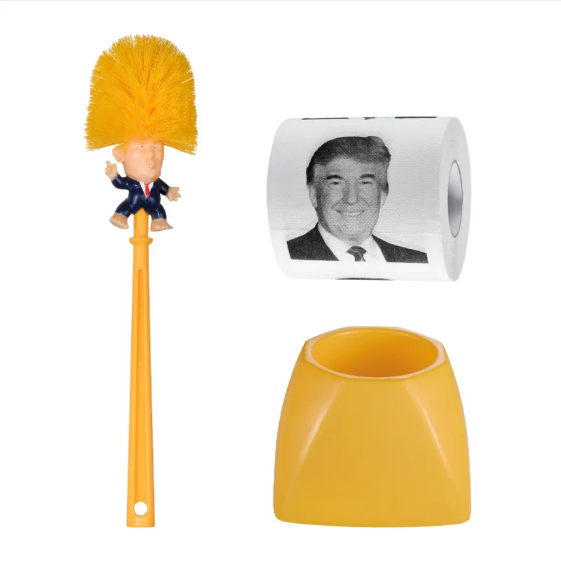 Creative Trump Toilet Brush Holder Donald Trump Toilet Brush Head Silicone Bathroom WC Cleaning Brushes Set Statues Yellow bathroom accessories toilet brush set toilet brush holder