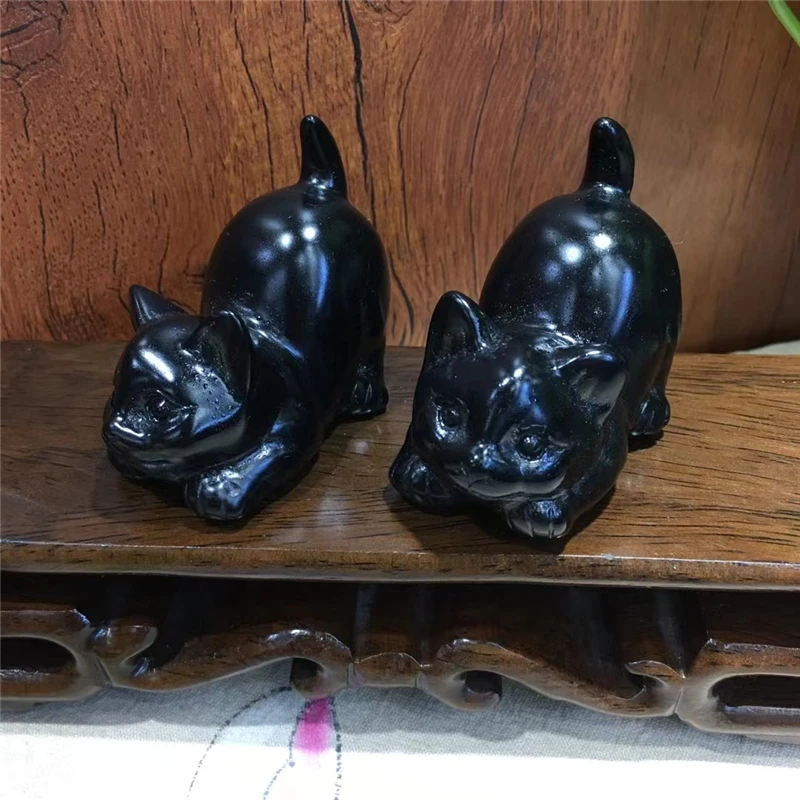 

Natural Black Obsidian Stone Carved Cat Figurine Carving Chakra Healing Quartz Reiki Wicca Withcraft 1pcs