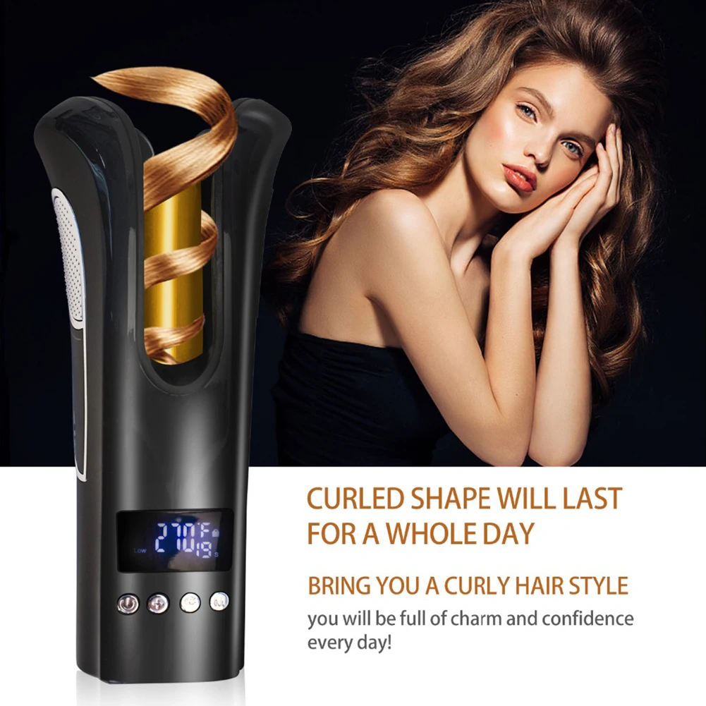 

Adjustable Temperature Portable Ceramic Travel Hair Curler Home Tools Spiral Automatic Rotating Curling Iron LCD Display Digital