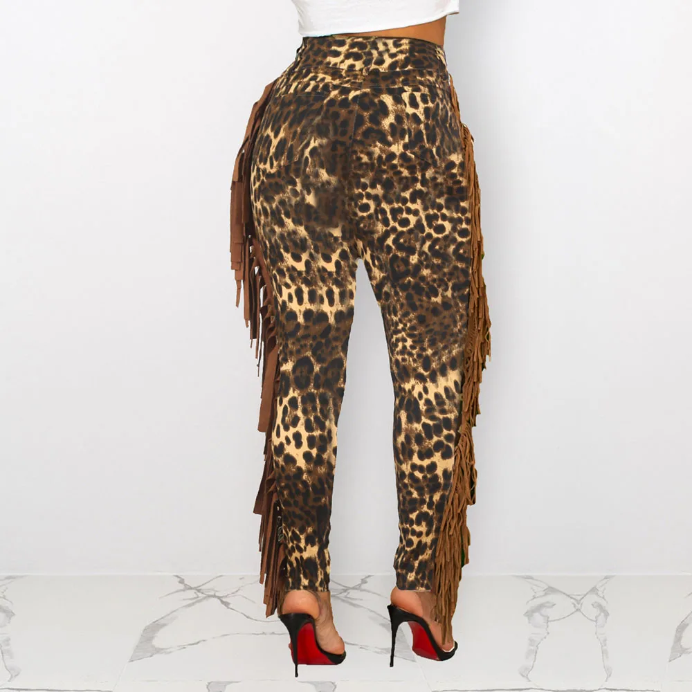 Camouflage Leopard Tassel Casual Pants Women Autumn Ripped Camo Trousers Sexy Military Fashion Ladies Elastic Pencil Pants