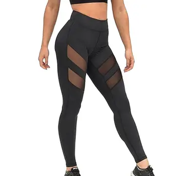 

Casual Pants Fitness Stitching Mesh Leggings Women Step On The Foot Elasticity Workout Pants