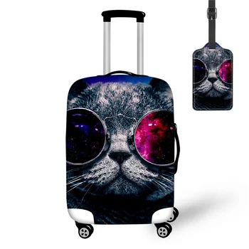 

THIKIN Galaxy Glasses Cat Print Travel Luggage Cover and Tag Easy Convenient Tourism Bag Funny Animals Pattern Protective Case