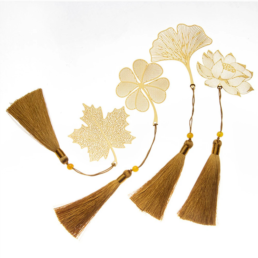 Metal Bookmark 1PC Chinese Style Hollow Out Animals Gold Color Pendant Vintage Lotus Leaf Creative Stationery Gift