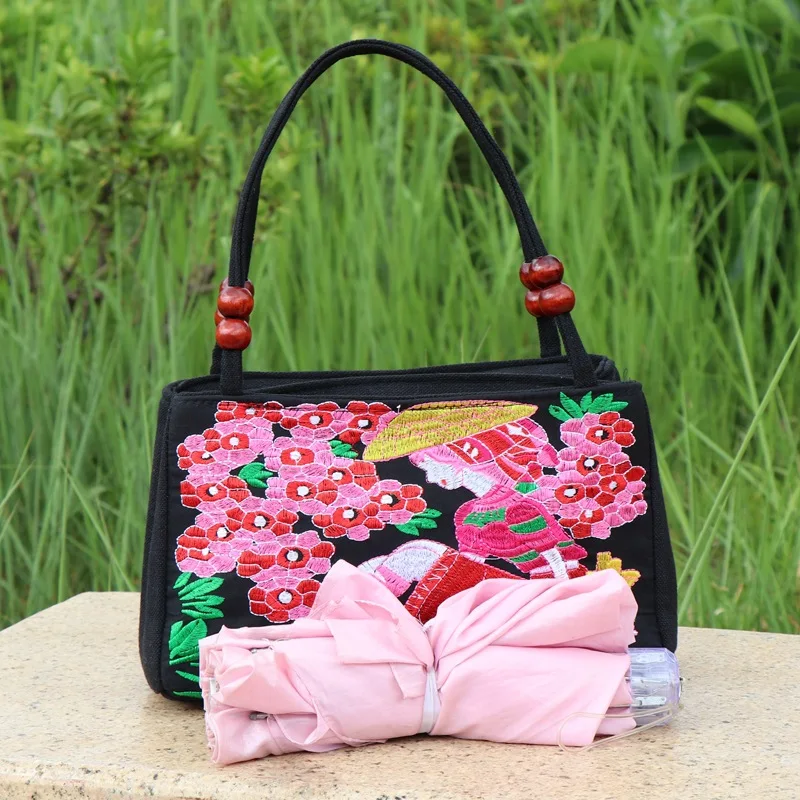 New Fashion Embroidery Women Small handbags National Floral Embroidered Lady Top-handle bags Single-layer Beading Falp Carrier