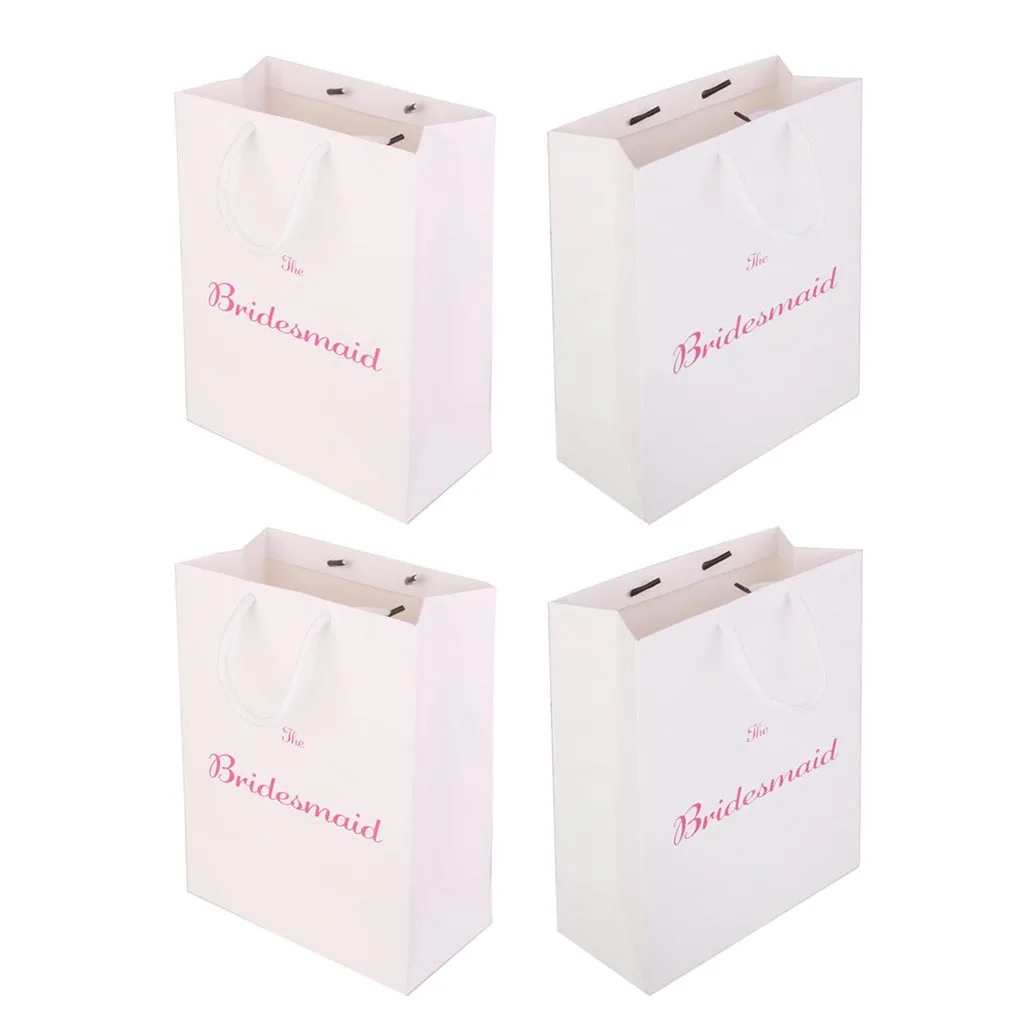 Pieces of 4 The Bridesmaid Printed Paper Bag with Handle for Wedding, Bridal Shower Hen Night Party Bridesmaid Bag 