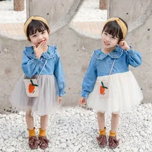 Весенняя одежда для маленьких девочек с длинными рукавами и воротником «Питер Пэн»; Ковбойское лоскутное газовое платье-пачка принцессы; праздничные платья; одежда;# g4