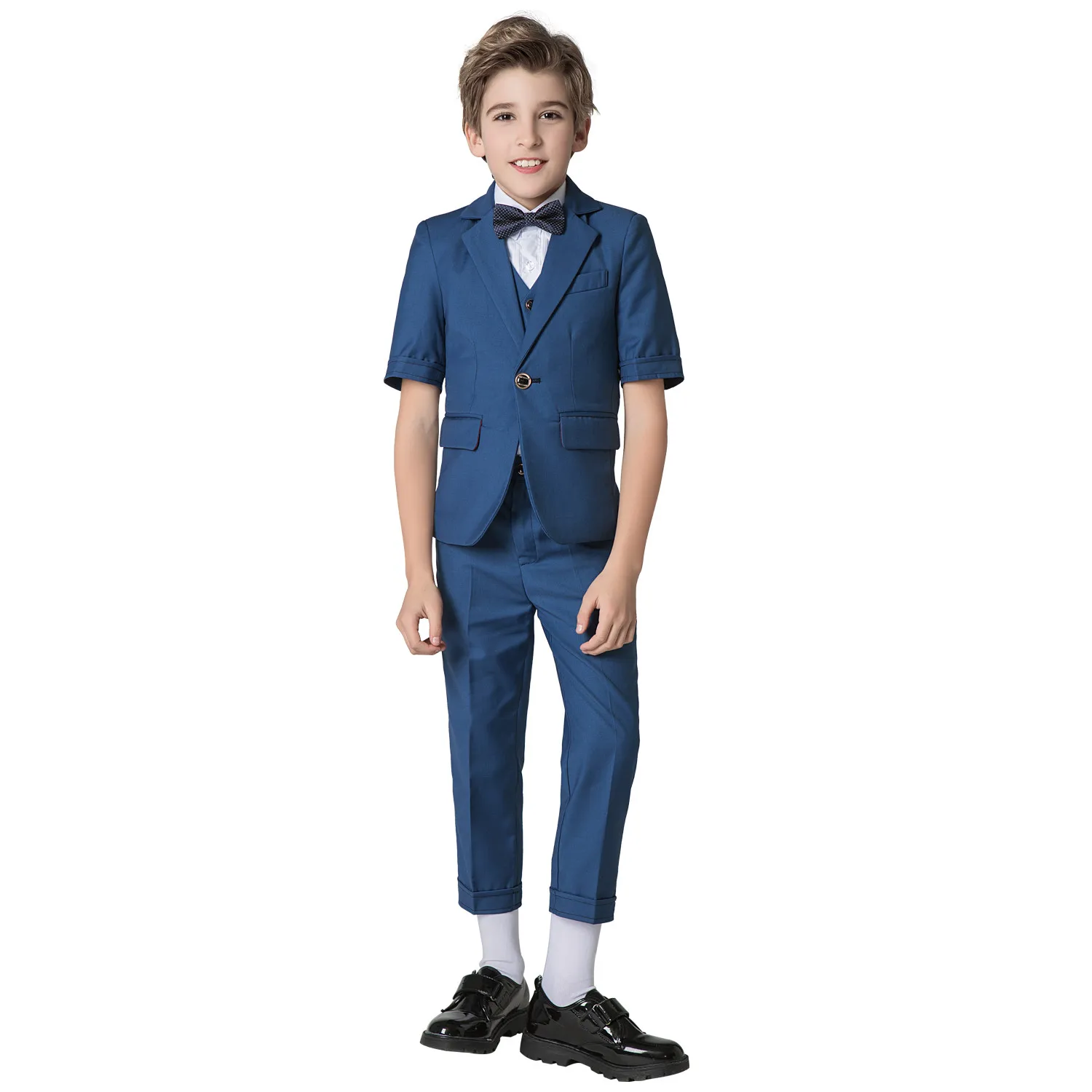 Navy Blue YuanLu/костюмы для мальчиков, 5 шт., детские костюмы со средним рукавом для свадьбы, вечерние летние костюмы для маленьких мальчиков - Color: Navy Blue