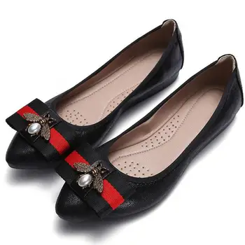 

Casual Large Size Women Flats Shoes Ballerina Loafers Female Slip On Bee Sweet Party Moccasins Pointed Toe Shallow Single Shoes