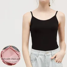 Cheap 2020 tops Summer New Square Collar Cotton Camisole with Bra Pad Ultra Slim Sleeveless Strap Vest Solid Color Women Clothes Cheap 2020 tops Summer New Square Collar Cotton Camisole with Bra Pad Ultra Slim Sleeveless Strap Vest Solid Color Women Clothes