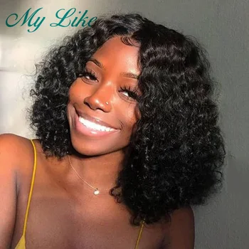 

My Like Brazilian Curly Human Hair Wig Pre Plucked Short Bob Lace Front Human Hair Wigs 150% Density Remy 99j Lace Front Wigs