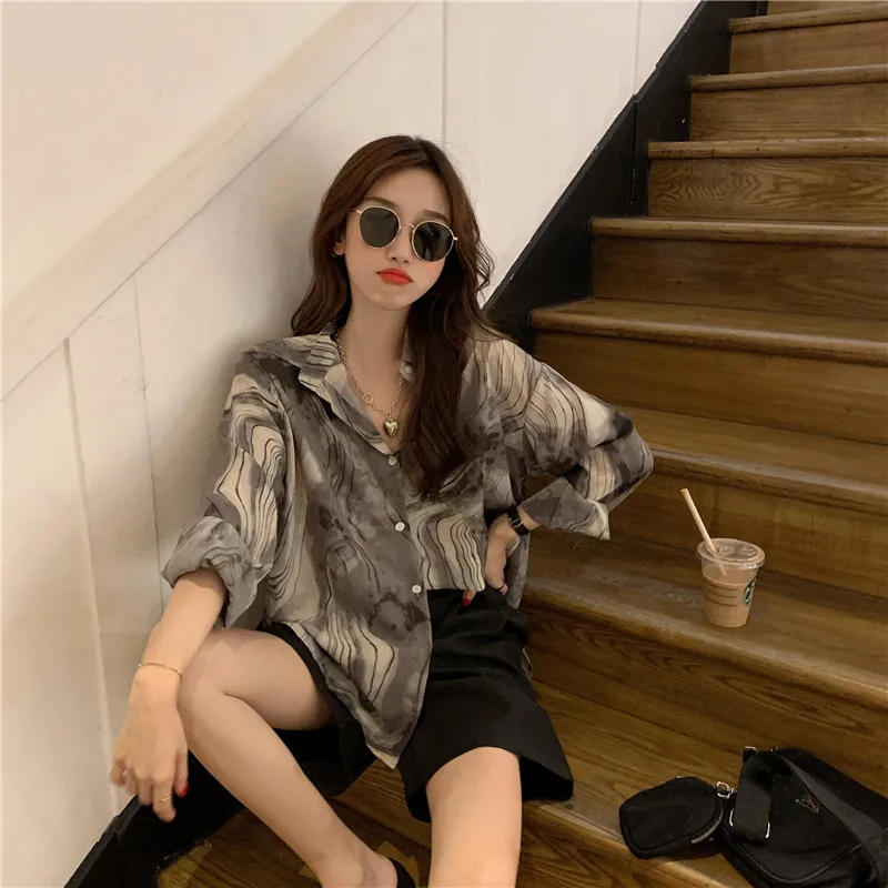 

Autumn Women's Blouse Korean Style Loose Printed Shirt