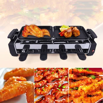 

Smokeless Electric Raclette Grill Double Layers Non-Stick BBQ Roasting Pan Griddle Mini Barbecue Stove Machine Roaster EU 220V