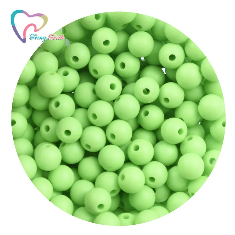 Light Green 50 шт., Детские Прорезыватели, силиконовые шарики, 9 мм, игрушки для малышей, прорезыватели для зубов, силиконовые бусины, BPA бесплатно, для ожерелья, держатель для соски - Цвет: Light Green