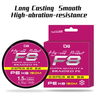 

TSURINOYA 8 Braided PE Line F8 120M Long Casting Fishing Line Super Quality Stronger Monofilament Fish Tackle Accessories