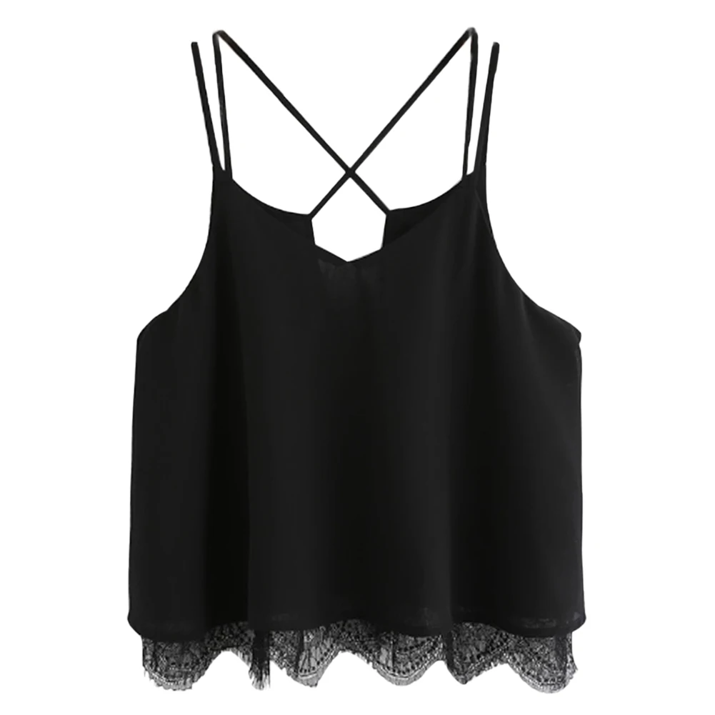 Майка женская Woman Summer Tops Pure Color Straps Chiffon White Camis Lace Vest Top Sleeveless Casual Ladies Crop Tops Tank
