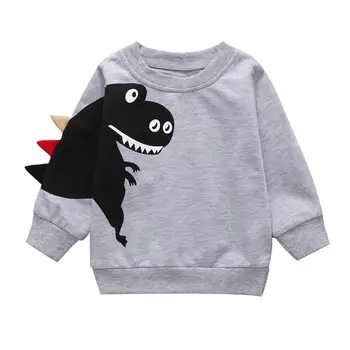 

Baby Kids Boys Temperament Sweatshirt Cotton Long Sleeve Simple Generous Autumn Korean O-neck Dinosaur Print Jumper