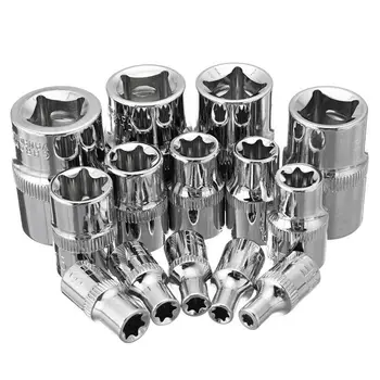 

Tool Drivers + Box Red+Silver 3/8'' 1/2'' E Torx Star Bit Chrome Socket Kit