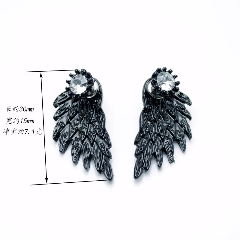 Fashion autumn Women's big cz zircon stud Earrings Black Wings angel Earrings jewelry accessory for Women Gifts