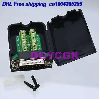 

DHL 50pcs DB15 D-SUB 2-Row male 15 Pin Terminal Breakout Plastic cover nut 3+9 BLACK 22-ct