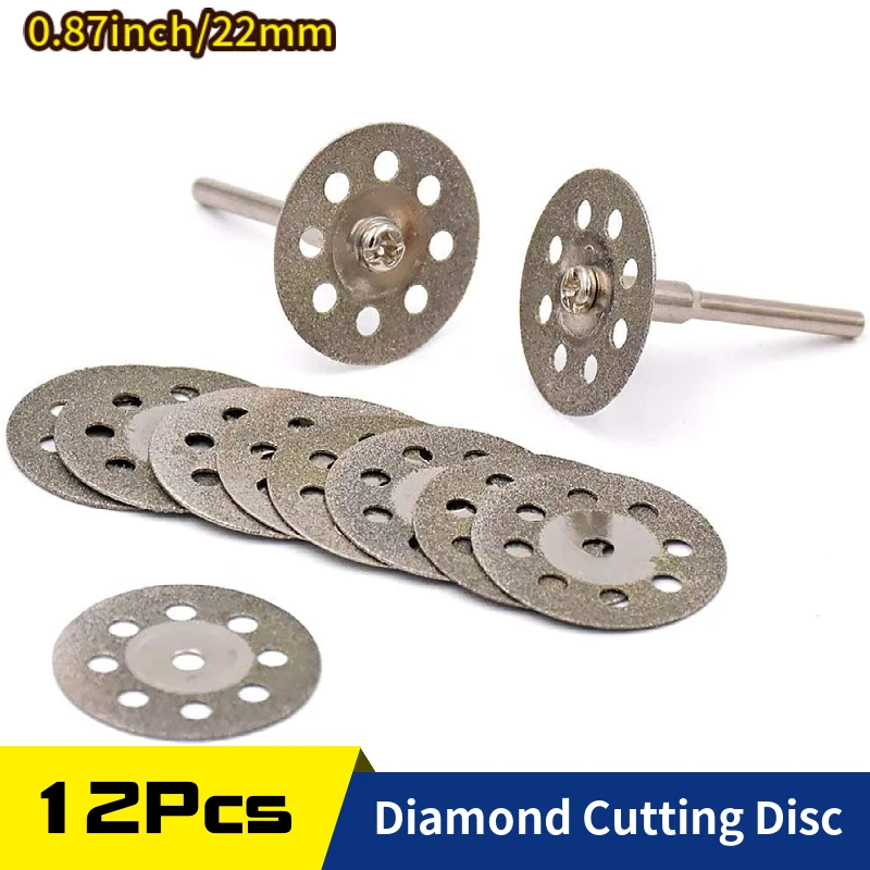 Acheter 10 pièces 22mm disque de coupe outils de bricolage accessoires pour  Dremel avec 2 pièces tige Mini diamant tranchant coupé disques d'outils  rotatifs