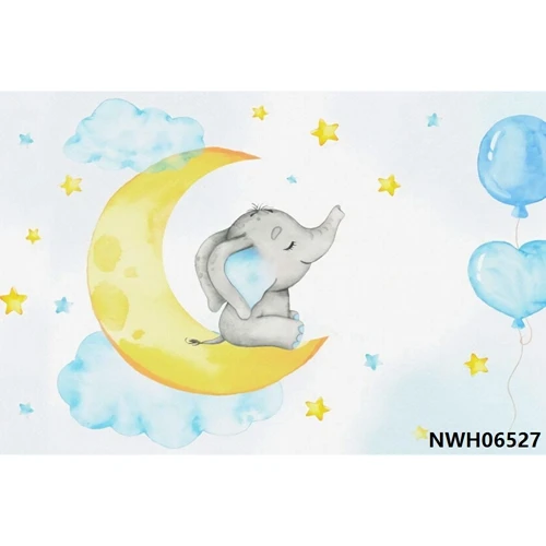 Детский фон для фотосъемки с изображением слона, Луны, звезды, новорожденных девочек, детей, дня рождения, фон для фотостудии, реквизит для фотосессии - Цвет: NWH06527