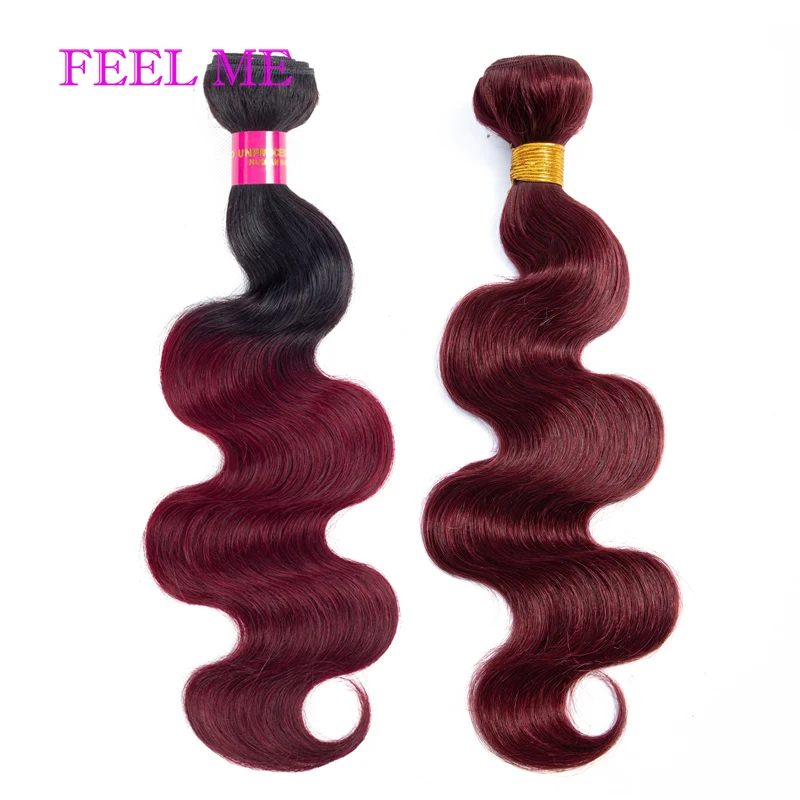 

FEELME 99j Red Burgundy Brazilian Human Hair Bundles 1b/99j Ombre Body Wave Hair Bundles 1PCS 10-26inch Cheap Hair Extensions