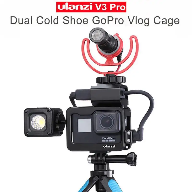 

Ulanzi V3 Vlog Case Metal Cage for Gopro 7 6 5 Vlogging Case with 52MM Lens Filter Mic Power Adapter Case Cold Shoe for Mic