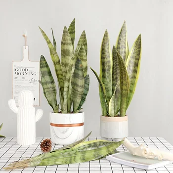 

1 Set Artificial Plants Sansevieria Branch For Bonsai Decoration Fake Plastic Tiger Piran Leaves Plants Home Garden Decors