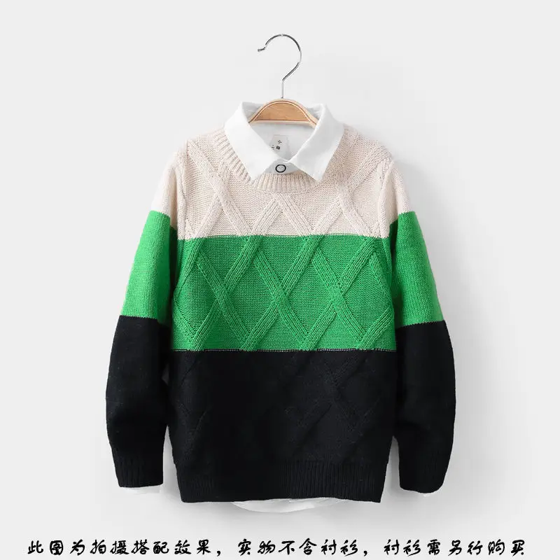 INS/популярные свитера для мальчиков вязаные свитера для мальчиков от 3 до 9 лет Многоцветный Алмаз решетки детский пуловер свитер Детские Зимние Топы - Цвет: green