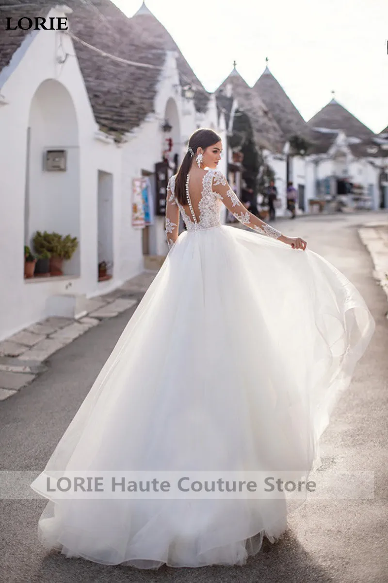 LORIE A Line Boho Свадебные платья с длинным рукавом кружевные свадебные платья V образным вырезом s Vestidos de novia на заказ